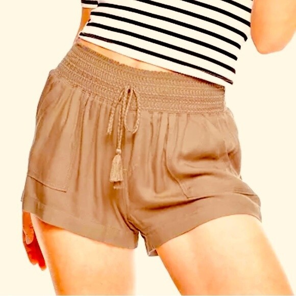NEW Rewash Junior Smocked Boho Festival Beach Shorts Brown Size L - Picture 1 of 7